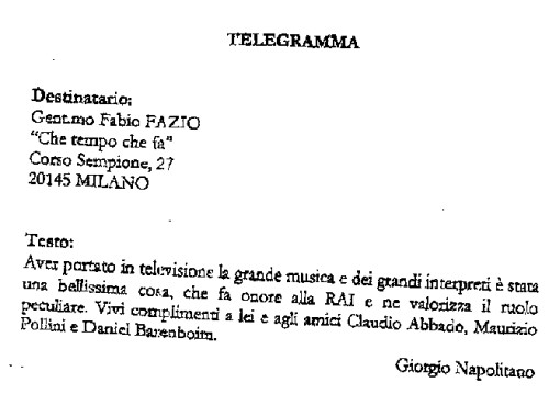 Giorgio Napolitano elogia Che Tempo Che Fa  